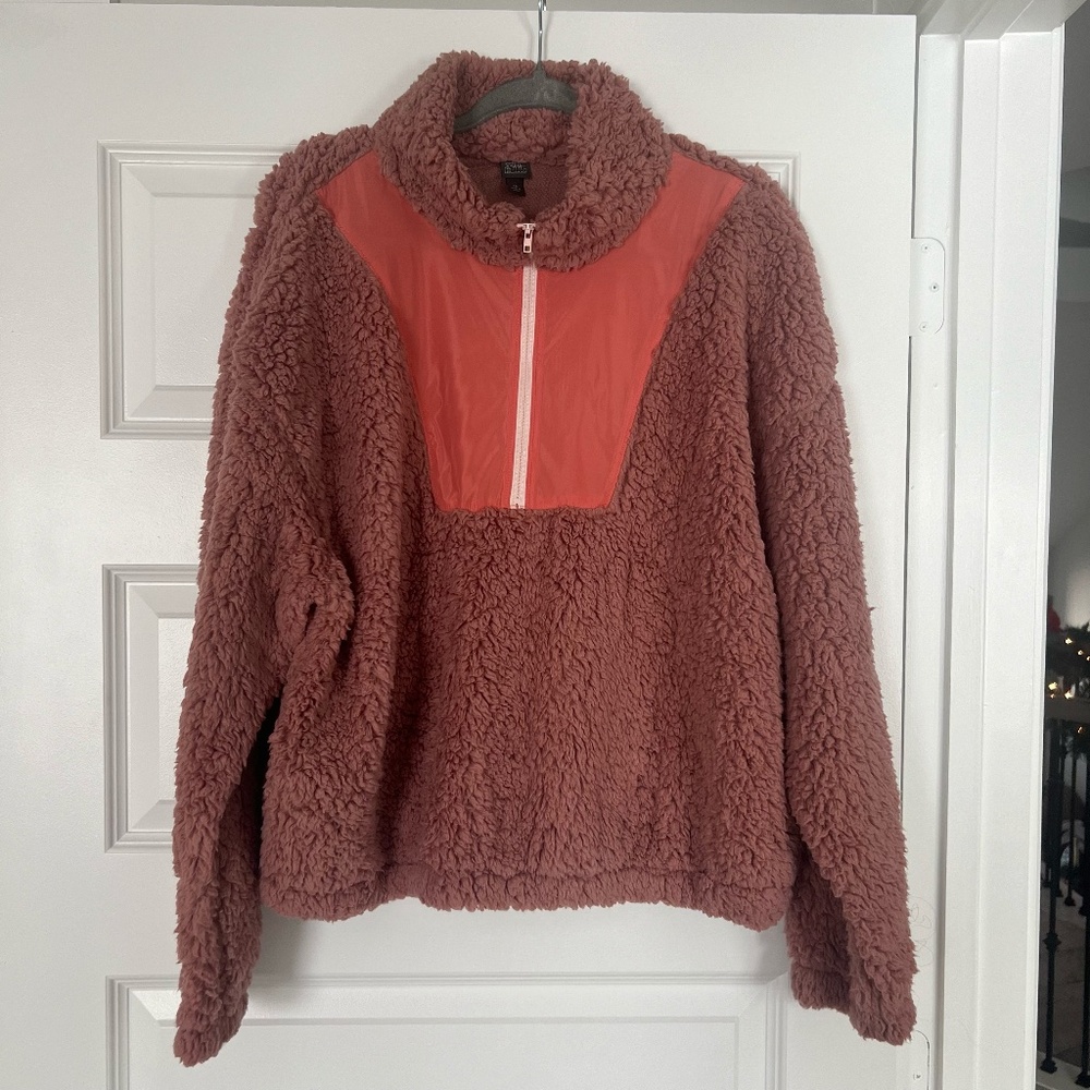 Wild Fable Coral Sherpa Half Zip Long Sleeve Jacket